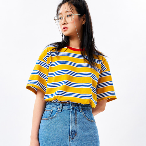 Newtro multi stripe t-shirt/뉴트로 멀티 스트라이프 티셔츠 블루핀